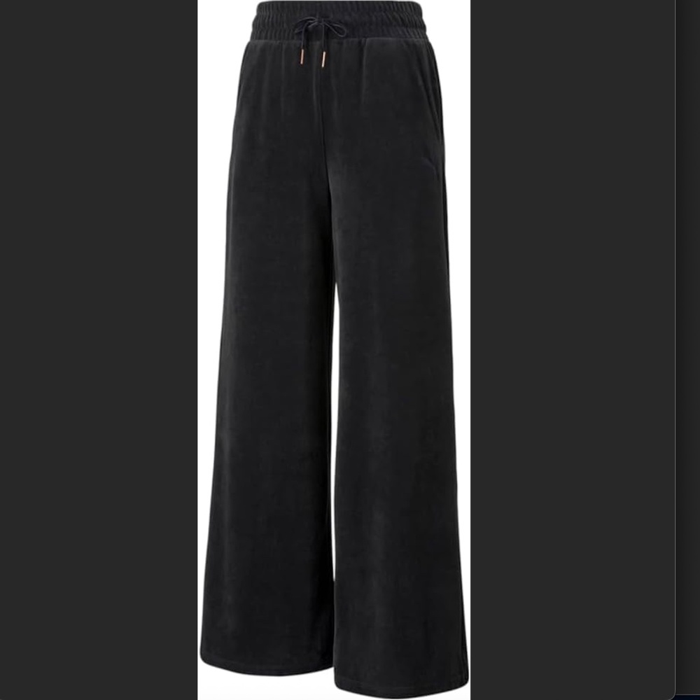 Black Velour Puma Sweatpants Wide-Leg Joggers Small